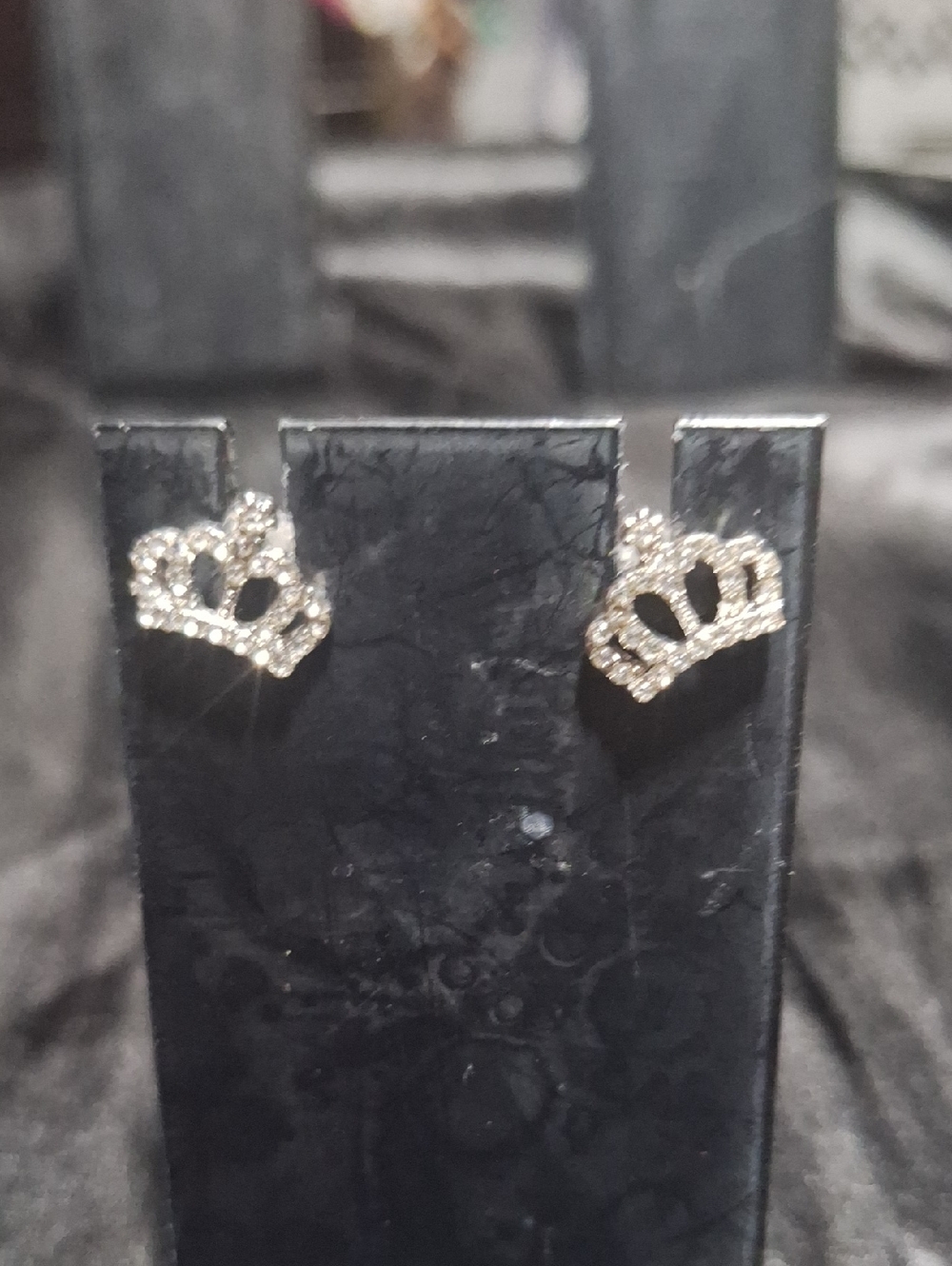 Crystal Crown Stud Earrings - Silver Tone